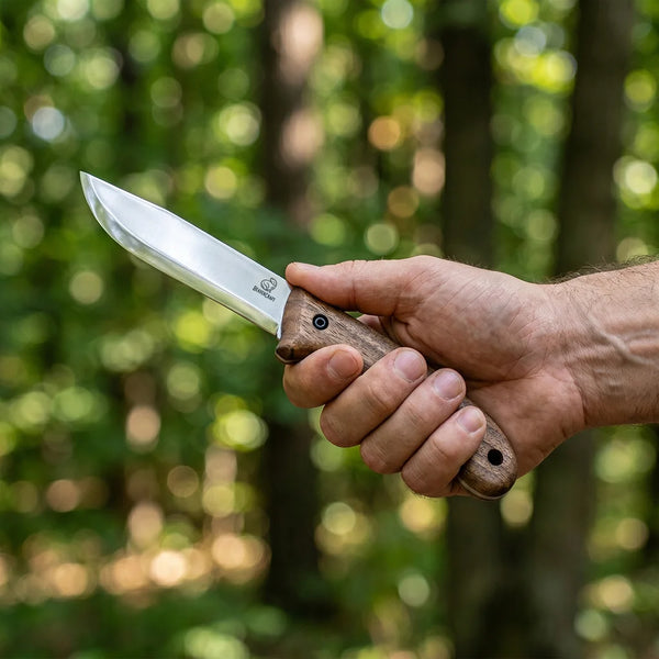 Bushcraft Knife for Camping & Outdoor – Carbon Steel Knife with Walnut Handle & Leather Sheath – BSH2 Glacier