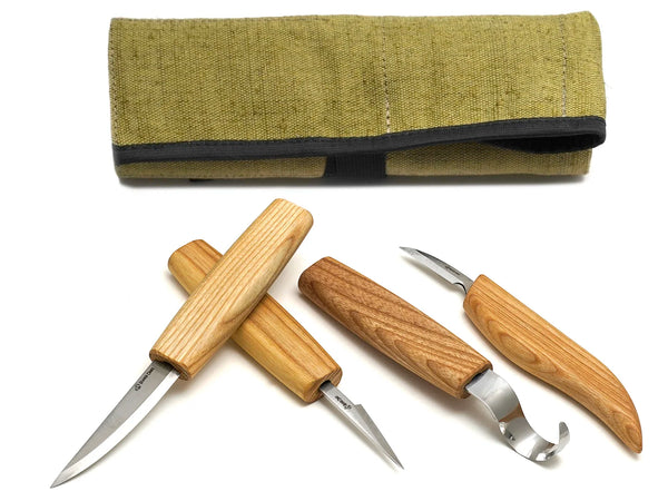Left-Handed 4-Piece Wood Carving Knife Set – Whittling, Detail & Spoon Carving Knives Set in Tool Roll – S09L