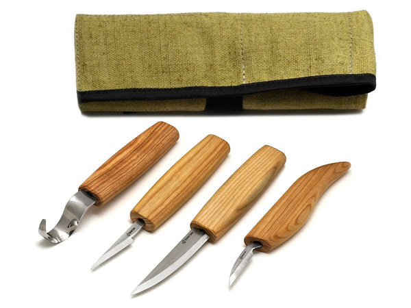 4-Piece Wood Carving Knife Set – Whittling, Detail & Spoon Carving Knives Set in Tool Roll – S09