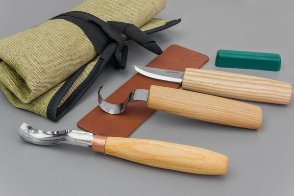 3-Piece Spoon Carving Tool Set – Complete Spoon, Bowl & Kuksa Carving Set in Tool Roll – S38
