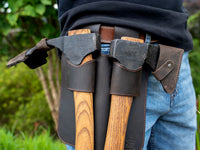 Leather Hatchet Adze Holder Holster With Belt Loops - S-AX1/AX2 - 2-In-1