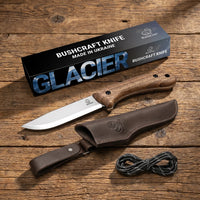 Bushcraft Knife for Camping & Outdoor – Carbon Steel Knife with Walnut Handle & Leather Sheath – BSH2 Glacier