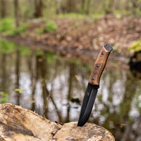 Bushcraft Knife for Outdoor & Survival – Black Oxide Coated Carbon Steel Knife with Walnut Handle & Leather Sheath – BSH4 Dusk