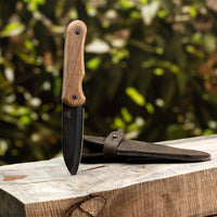 Compact Bushcraft Knife for Camping & Hiking – Black Oxide Coated Carbon Steel Knife with Walnut Handle & Leather Sheath – BSH5 Shadow