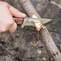 Bushcraft Knife for Camping & Outdoor – Carbon Steel Knife with Walnut Handle & Leather Sheath – BSH7 Wild Harvest