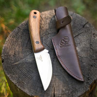 Bushcraft Knife for Camping & Outdoor – Carbon Steel Knife with Walnut Handle & Leather Sheath – BSH7 Wild Harvest
