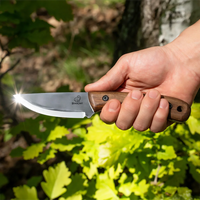 Bushcraft Knife for Camping & Outdoor – Carbon Steel Knife with Walnut Handle & Leather Sheath – BSH7 Wild Harvest