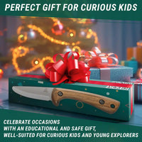 Kids Bushcraft Knife for Outdoor Activities – Beginner Camping Knife with Leather Sheath & Walnut Handle – BSH_KID