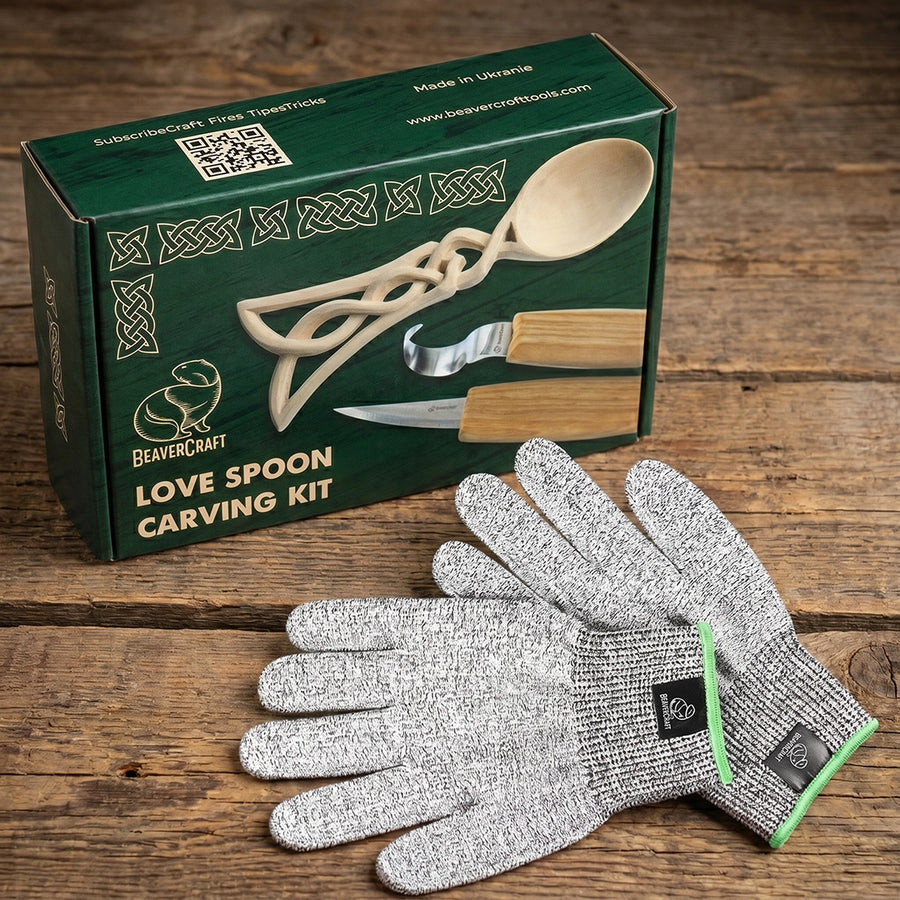 Celtic Spoon Carving Kit + Safety Gloves (S)