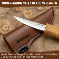 Sloyd Whittling Knife with Leather Sheath – Extended Blade Wood Carving Knife with Protective Sheath – C4S