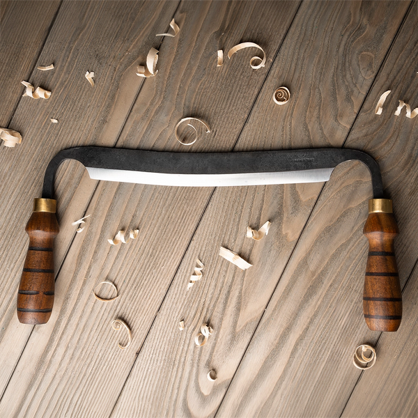 Hand-Forged Drawknife for Woodworking & Debarking – Forged Carbon Steel Knife with Walnut Handles & Leather Sheath – DK4S