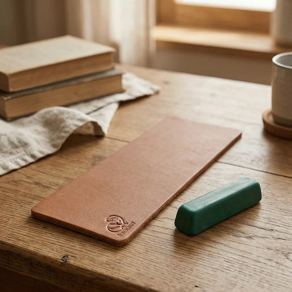Leather Strop for Knife Sharpening – Double-Sided Leather Strop with Polishing Compound – LS2P1