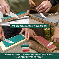 Polishing Compound Set for Leather Strops – 3 Stropping Compounds (Red, White, Green) – P03