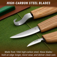 Left-Handed 3-Piece Spoon Carving Set – Wood Carving Knife Set in Tool Roll – S13L