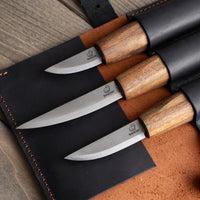 3-Piece Premium Whittling Knife Set – Walnut Handle Whittling Knives in Leather Tool Case – S19X+