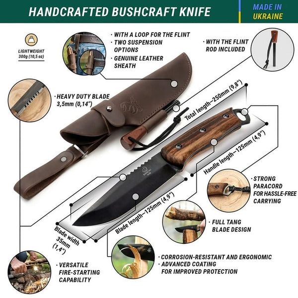 Bushcraft Knife Dusk with Ferro Rod & Sheath