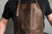 Adjustable Brown Leather Wood Carving Apron – Durable Workshop & Craft Work Apron / AP2X