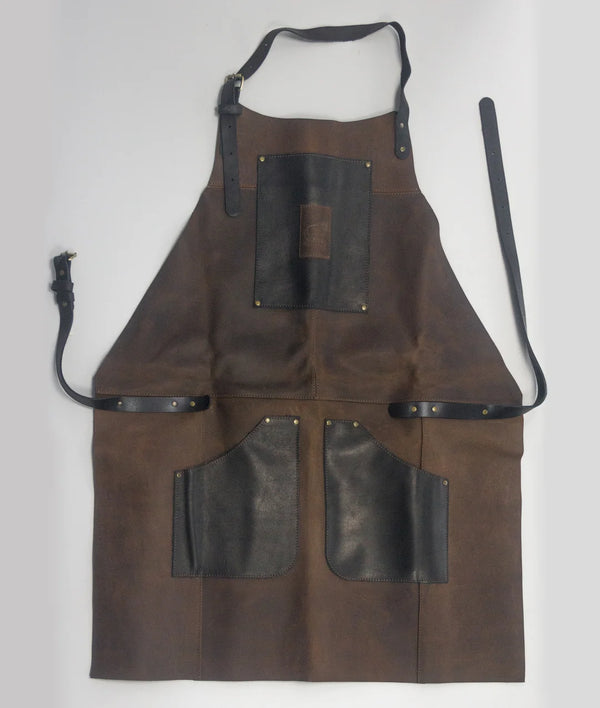 Adjustable Black & Brown Leather Wood Carving Apron – Durable Workshop & Craft Work Apron / AP3X