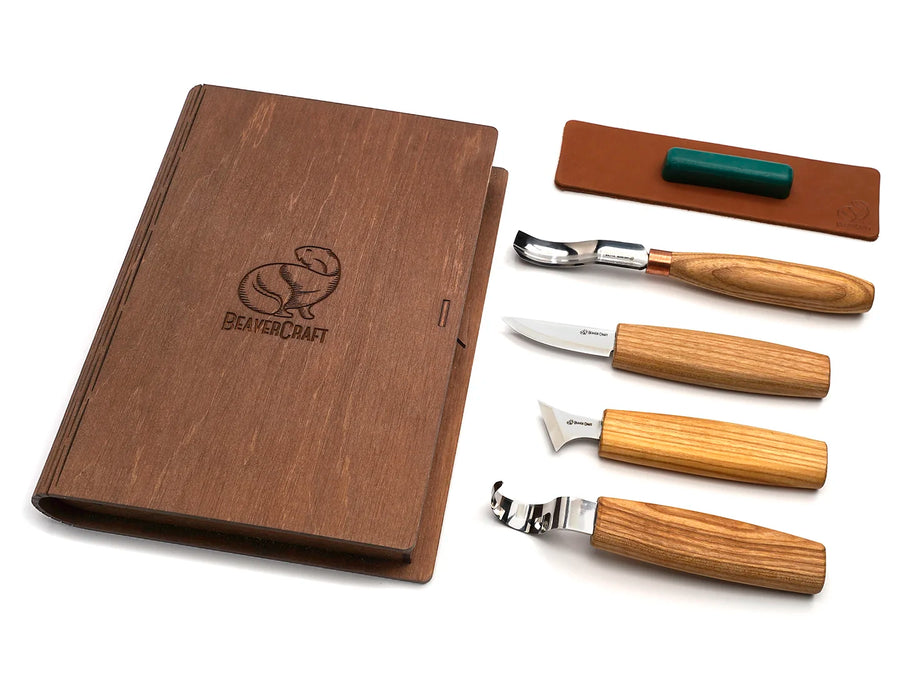 Spoon Carving Tool Set in Book Case, 4 pcs