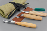 Left-Handed 3-Piece Spoon Carving Tool Set – Complete Spoon, Bowl & Kuksa Carving Set in Tool Roll – S38L