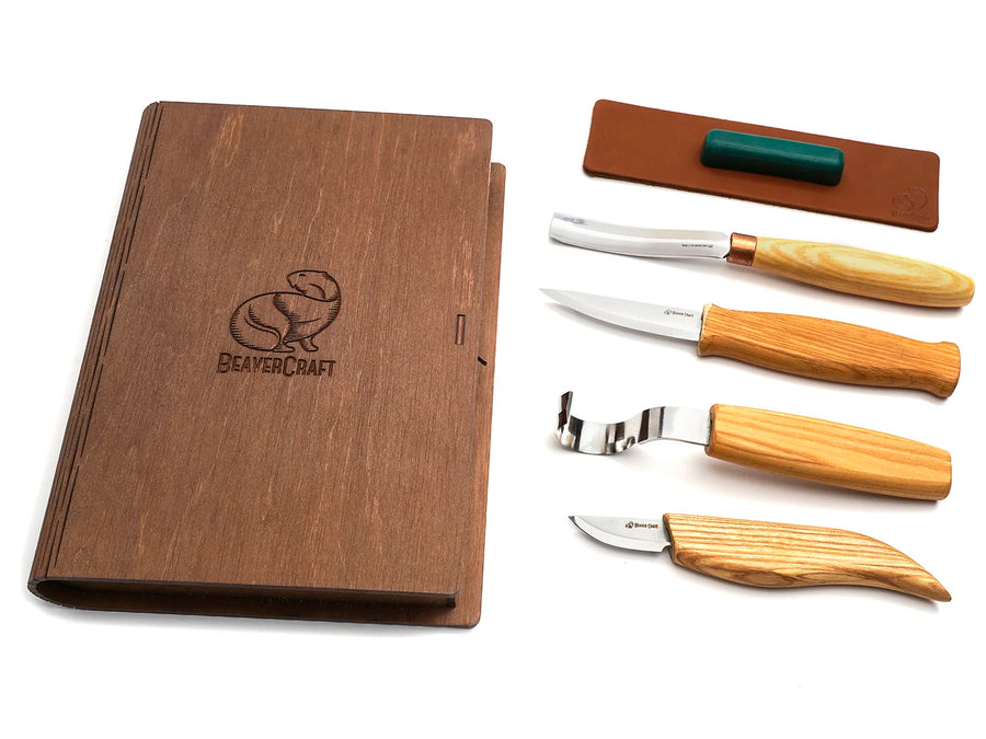 Spoon & Kuksa Carving Set in Book Case, 4 pcs