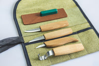 Left-Handed 4-Piece Wood Carving Tool Set – Wood Carving & Spoon Carving Knife Set in Tool Roll – S48L