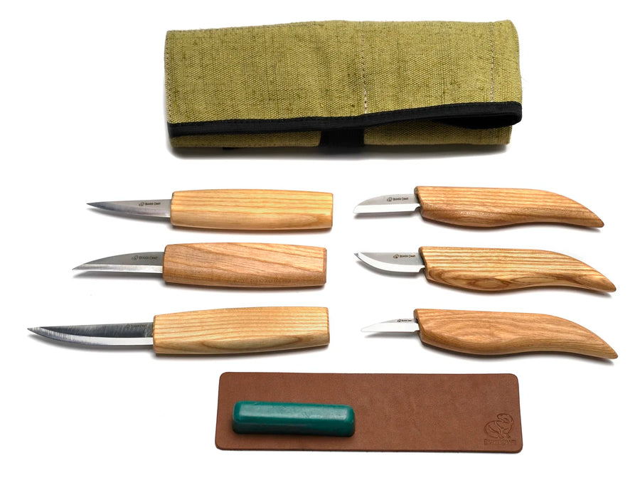 Wood Carving Knife Set in Tool Roll, 6 pcs